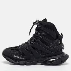 Pre Owned Balenciaga Black Mesh and Faux Leather Track Hike High Top Sneakers Size 43