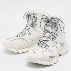 Balenciaga White Mesh and Faux Leather Track Hike High Top Sneakers Size 41