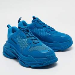 Balenciaga Blue Mesh and Leather Triple S Sneakers Size 42