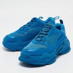 Balenciaga Blue Mesh and Leather Triple S Sneakers Size 42