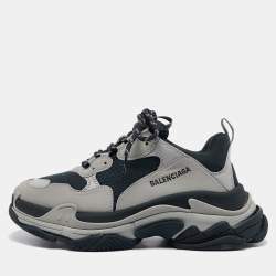 Balenciaga Black/Grey Leather and Mesh Triple S Sneakers Size 41