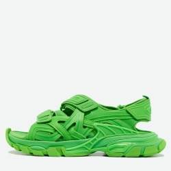 Pre Owned Balenciaga Neon Green Rubber and Faux Leather Track Sandals Size 44