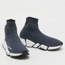 Pre Owned Balenciaga Grey Knit Fabric Speed 2.0 High Top Sneakers Size 44