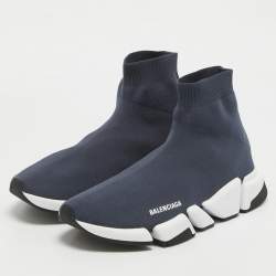 Pre Owned Balenciaga Grey Knit Fabric Speed 2.0 High Top Sneakers Size 44