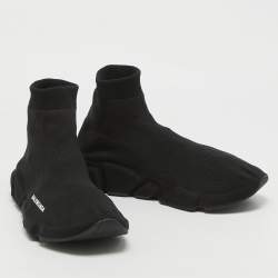 Pre Owned Balenciaga Black Knit Fabric Speed Allover High Top Sneakers Size 44