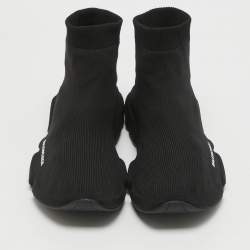 Pre Owned Balenciaga Black Knit Fabric Speed Allover High Top Sneakers Size 44