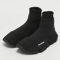Pre Owned Balenciaga Black Knit Fabric Speed Allover High Top Sneakers Size 44