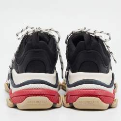 Pre Owned Balenciaga Black Mesh and Leather Triple S Low Top Sneakers Size 43