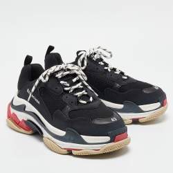 Pre Owned Balenciaga Black Mesh and Leather Triple S Low Top Sneakers Size 43