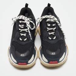 Pre Owned Balenciaga Black Mesh and Leather Triple S Low Top Sneakers Size 43