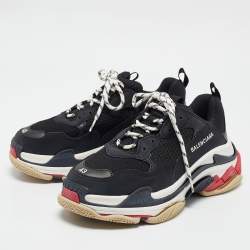 Pre Owned Balenciaga Black Mesh and Leather Triple S Low Top Sneakers Size 43