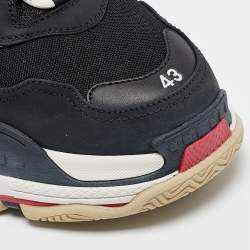 Pre Owned Balenciaga Black Mesh and Leather Triple S Low Top Sneakers Size 43