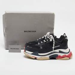 Pre Owned Balenciaga Black Mesh and Leather Triple S Low Top Sneakers Size 43