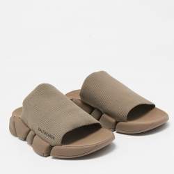 Balenciaga Brown Knit Fabric Speed 2.0 Slide Sandals Size 43