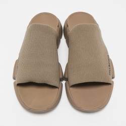 Balenciaga Brown Knit Fabric Speed 2.0 Slide Sandals Size 43