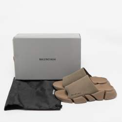 Balenciaga Brown Knit Fabric Speed 2.0 Slide Sandals Size 43