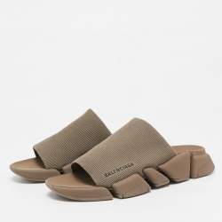 Balenciaga Brown Knit Fabric Speed 2.0 Slide Sandals Size 43