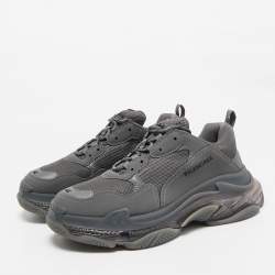 Balenciaga Grey Faux Leather and Mesh Triple S Clear Sole Sneakers Size 44