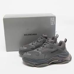 Balenciaga Grey Faux Leather and Mesh Triple S Clear Sole Sneakers Size 44