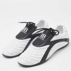 Pre Owned Balenciaga White/Black Faux Leather Zen Lace Up Sneakers Size 42