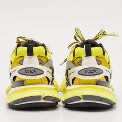 Balenciaga Yellow/Grey Faux Leather and Mesh Track Sneakers Size 42