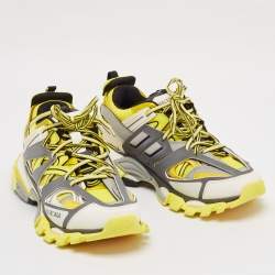 Balenciaga Yellow/Grey Faux Leather and Mesh Track Sneakers Size 42