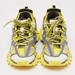 Balenciaga Yellow/Grey Faux Leather and Mesh Track Sneakers Size 42