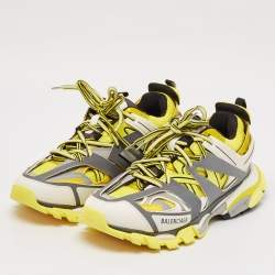 Balenciaga Yellow/Grey Faux Leather and Mesh Track Sneakers Size 42