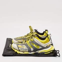 Balenciaga Yellow/Grey Faux Leather and Mesh Track Sneakers Size 42