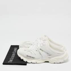 Balenciaga White Faux Leather Track Mules Size 41