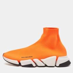 Balenciaga Neon Orange Knit Fabric Speed 2.0 Sneakers Size 45