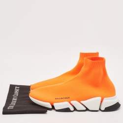 Balenciaga Neon Orange Knit Fabric Speed 2.0 Sneakers Size 45