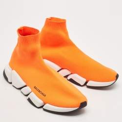 Balenciaga Neon Orange Knit Fabric Speed 2.0 Sneakers Size 45