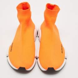 Balenciaga Neon Orange Knit Fabric Speed 2.0 Sneakers Size 45