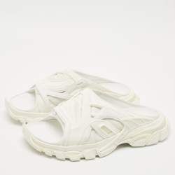 Balenicaga White Neoprene and Faux Leather Track Slide Sandals Size 41