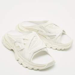 Balenicaga White Neoprene and Faux Leather Track Slide Sandals Size 41
