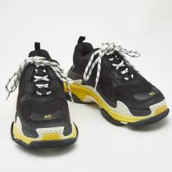 Balenciaga Black Leather and Mesh Triple S Sneakers Size 40