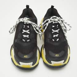 Balenciaga Black Leather and Mesh Triple S Sneakers Size 40