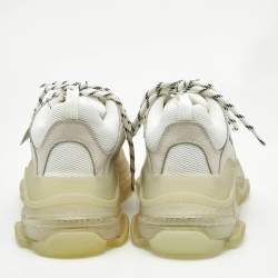 Balenciaga White Leather and Mesh Triple S Clear Sole Sneakers Size 40