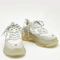 Balenciaga White Leather and Mesh Triple S Clear Sole Sneakers Size 40