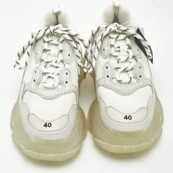 Balenciaga White Leather and Mesh Triple S Clear Sole Sneakers Size 40