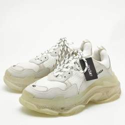 Balenciaga White Leather and Mesh Triple S Clear Sole Sneakers Size 40