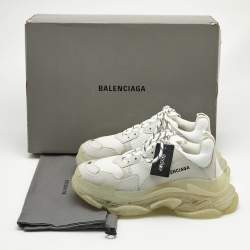 Balenciaga White Leather and Mesh Triple S Clear Sole Sneakers Size 40