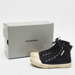 Balenciaga Black Distressed Canvas Paris High Top Sneakers Size 40