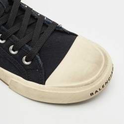 Balenciaga Black Distressed Canvas Paris High Top Sneakers Size 40