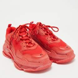 Pre Owned Balenciaga Red Leather and Mesh Triple S Clear Sole Sneakers Size 41