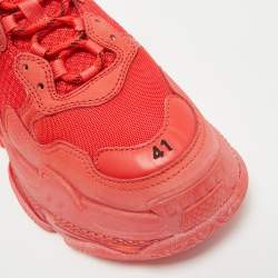 Pre Owned Balenciaga Red Leather and Mesh Triple S Clear Sole Sneakers Size 41