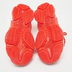 Pre Owned Balenciaga Red Leather and Mesh Triple S Clear Sole Sneakers Size 41