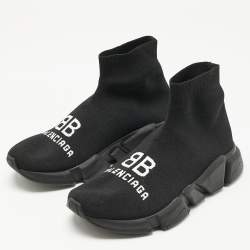 Pre Owned Balenciaga Black Knit Fabric Speed Trainer Sneakers Size 39