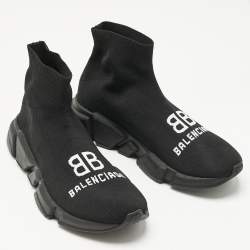 Pre Owned Balenciaga Black Knit Fabric Speed Trainer Sneakers Size 39